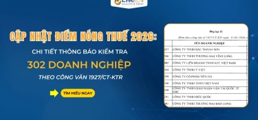 CẬP NHẬT ĐIỂM NÓNG THUẾ 2026: CHI TIẾT THÔNG BÁO KIỂM TRA 302 DOANH NGHIỆP THEO CÔNG VĂN 1927/CT-KTR